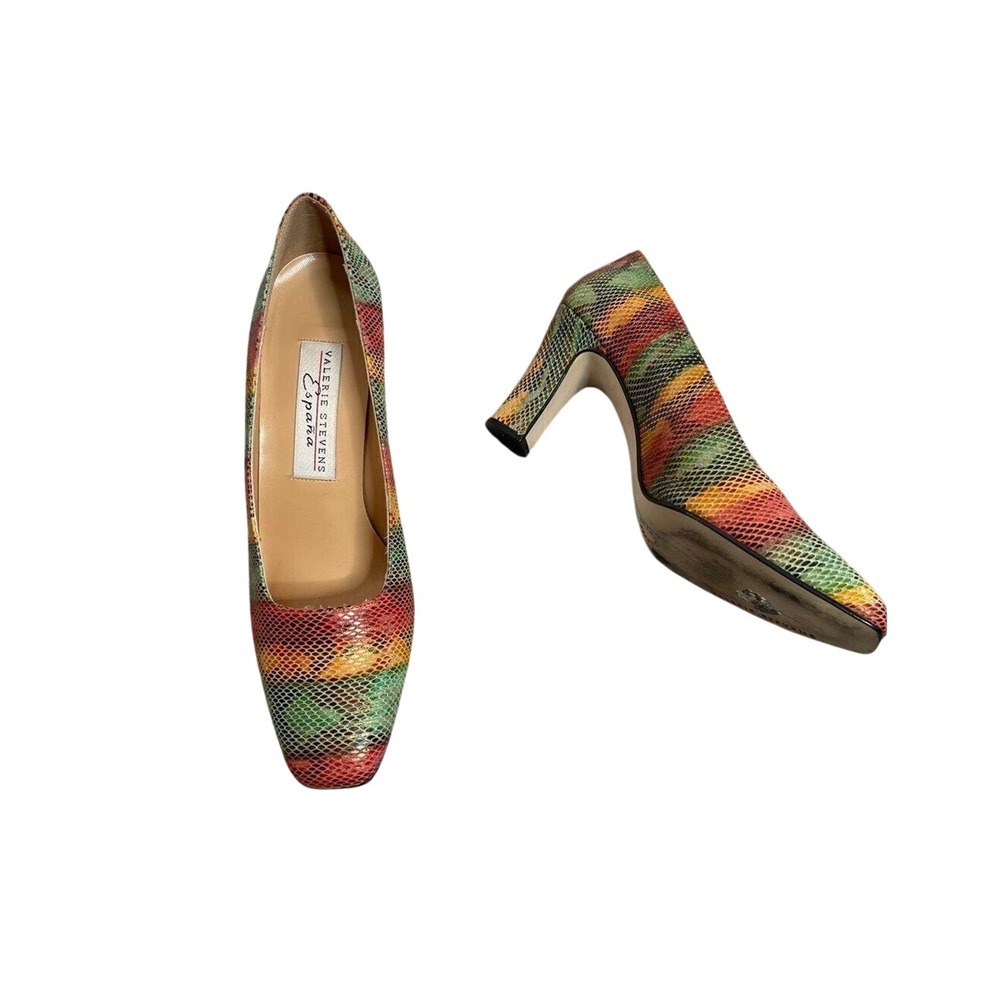 Vintage Valerie Stevens Espana‎ Multi Color Snakeskin Leather Pumps Size 8
